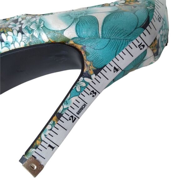 Show Story Platform Heels Teal Floral Open Toe Size 9.5 or EU41 - Picture 11 of 15